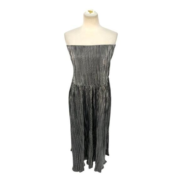 Jen's Pirate Booty Metallic Silver Sleeveless Midi Dress Sz Small NWT $202 MSRP - Picture 1 of 7